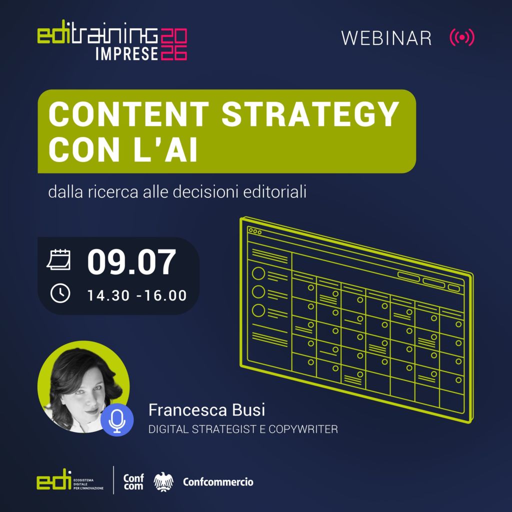 EDI TRAINING 2026 CONTENT STRATEGY CON L`AI: DALLA RICERCA ALLE DECISIONI EDITORIALI