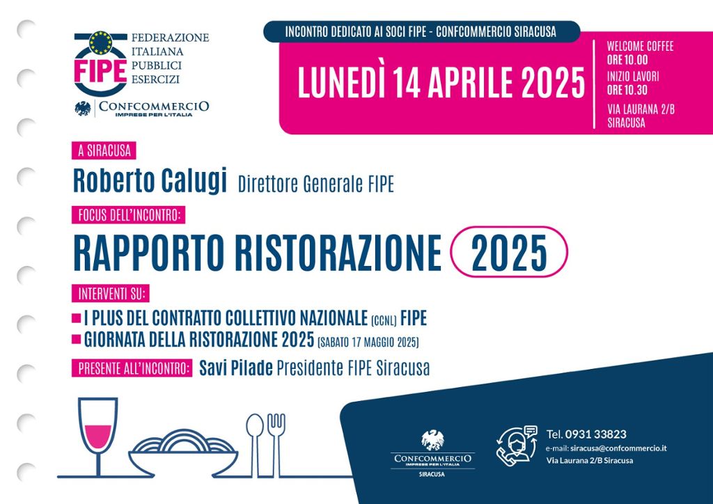 LUNEDì 14 APRILE 2025 INCONTRO DEDICATO AI SOCI FIPE - CONFCOMMERCIO SIRACUSA
