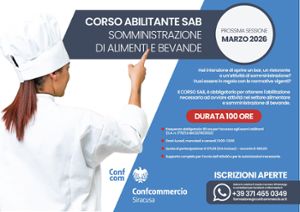APERTE LE ISCRIZIONI AL CORSO ABILITANTE PER LA SOMMINISTRAZIONE DI ALIMENTI E BEVANDE SAB
