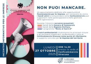 OPPORTUNITA` DI FINANZIAMENTO PER LE IMPRESE: 27 OTTOBRE ORE 14,30