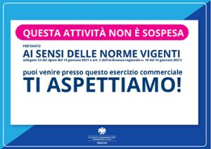 Cartelli «Attività non sospesa» rispetto al Dpcm del 14 gennaio 2021